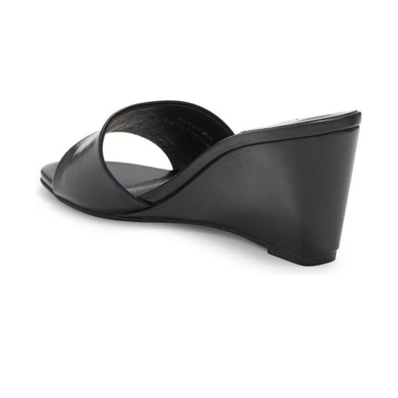 Jeffrey Campbell Womens Black Leather Slip On Open Toe Wedge Sandals Sz 9 NEW - Picture 2 of 11